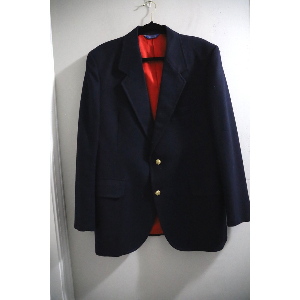 Pendleton Mens Navy Blue Wool Blazer Gold Crest Buttons Red Lining‎ Size 44 USA